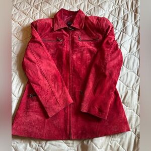 Jessi Lee Red Suede Leather Hip-length Jacket Women’s Size M Vintage Full Zip